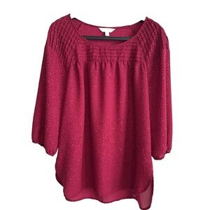 LC Lauren Conrad Womens Large Blouse 3/4 Sleeve Office Career Sparkle Feminine